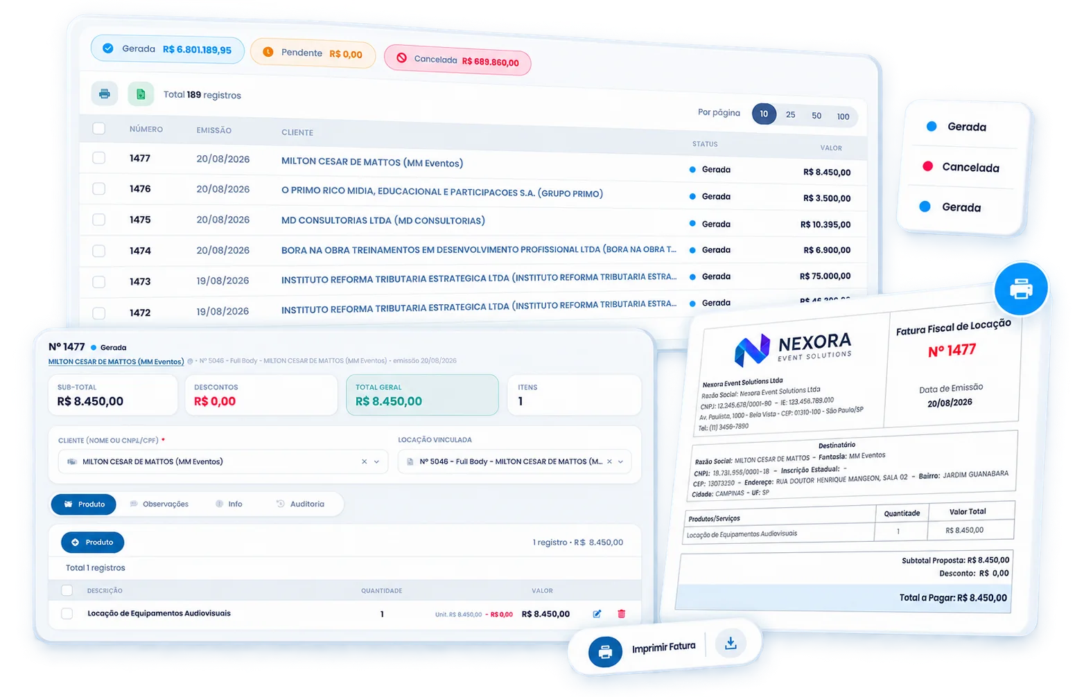 Emissão de faturas de locação no Nixloc